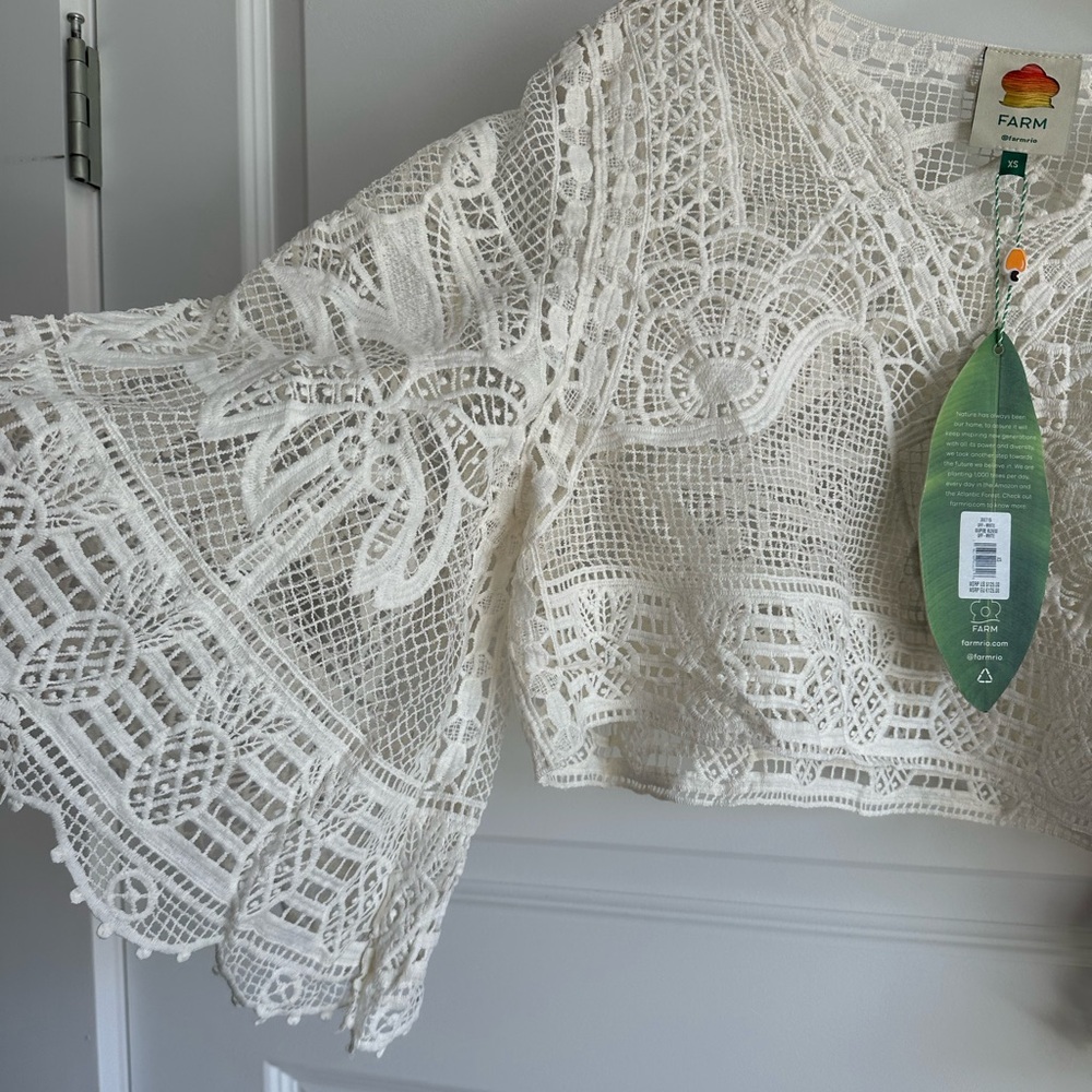 Farm Rio Guipire Lace Blouse Off White Size XS NWT‎ - Picture 7 of 10